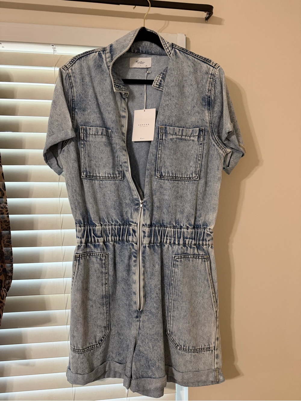 KanCan Acid Wash Denim Short Sleeve Romper Dress - Light Blue